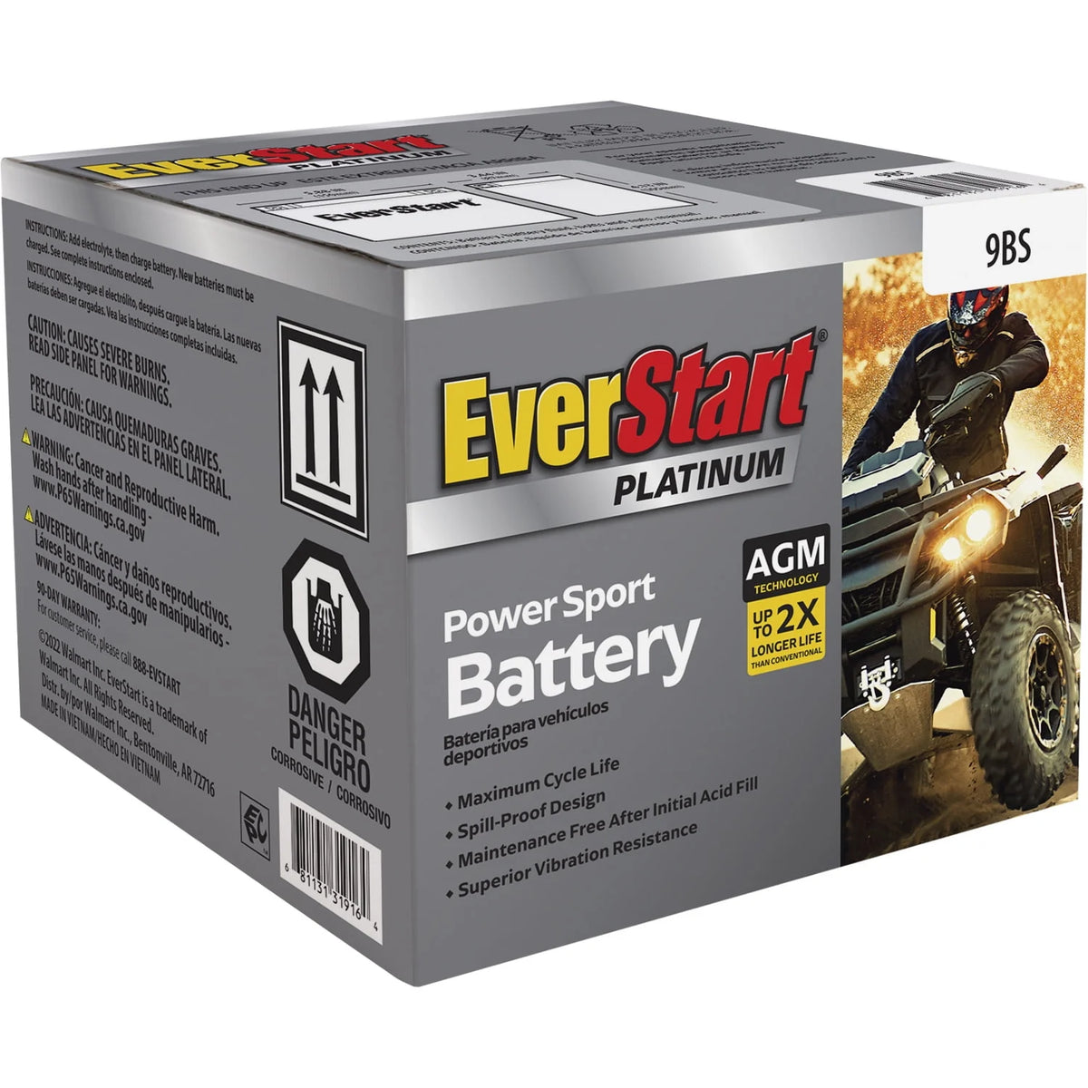 AGM Power Sport Battery Group Size 9BS 12 Volt 120 CCA B744281