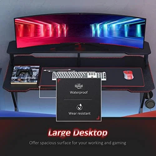 55 Inch Black Gaming Desk with Monitor Stand L177
