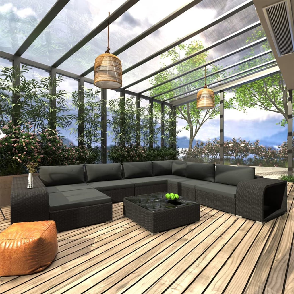10 Piece Poly Rattan Patio Lounge Set with Cushions B732759