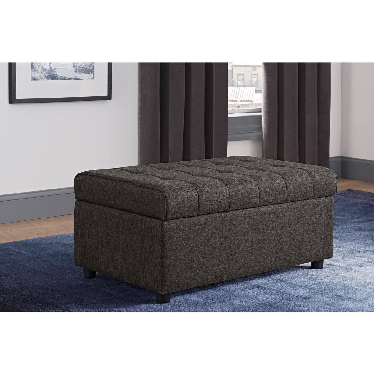 Grey Linen Rectangular Storage Ottoman T6280