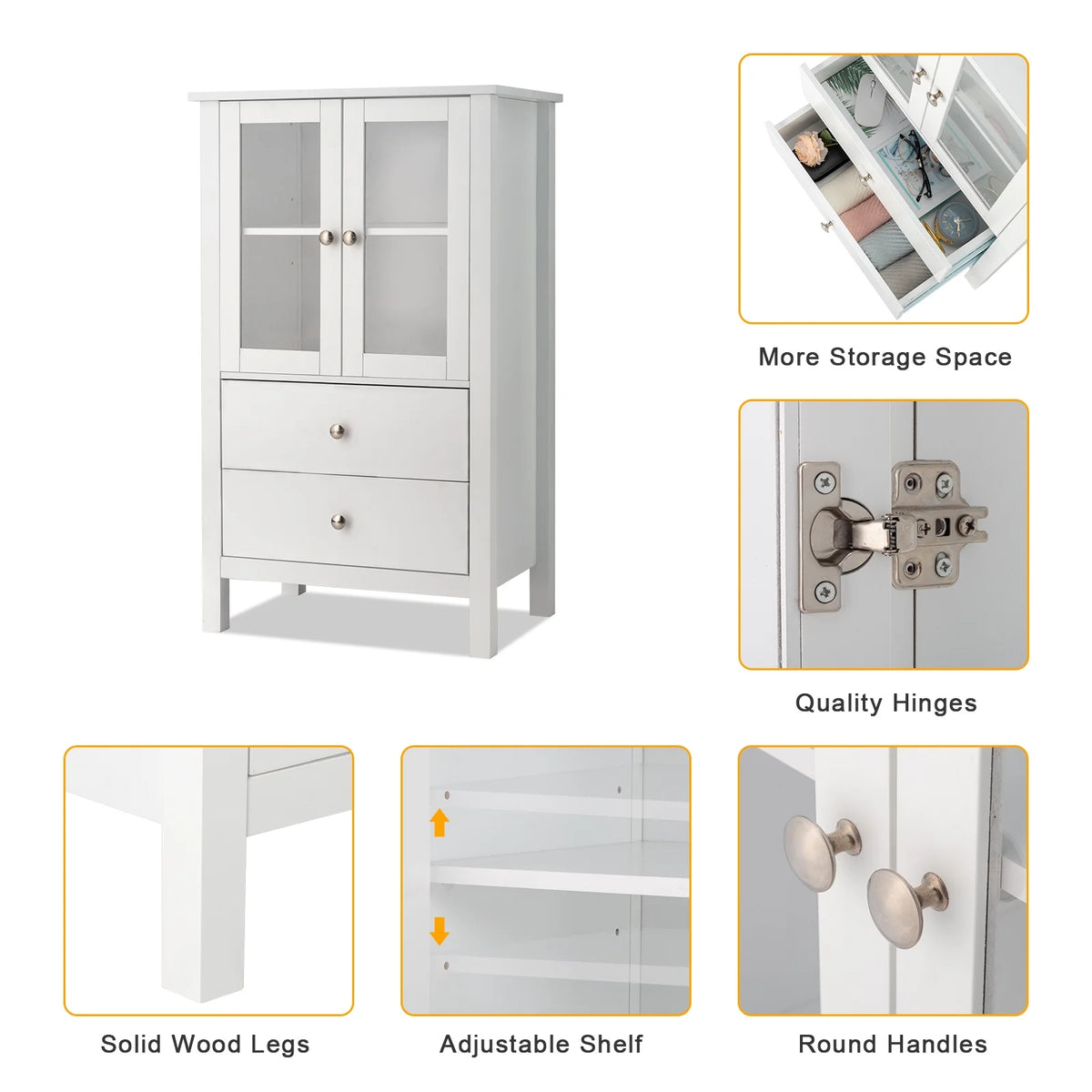 White Free Standing Bathroom Cabinet with Drawer and Shelf V95321