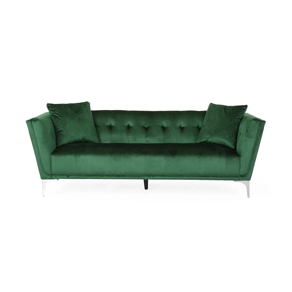 Modern Glam Velvet Tufted 3 Seater Sofa with Accent Pillows I7487