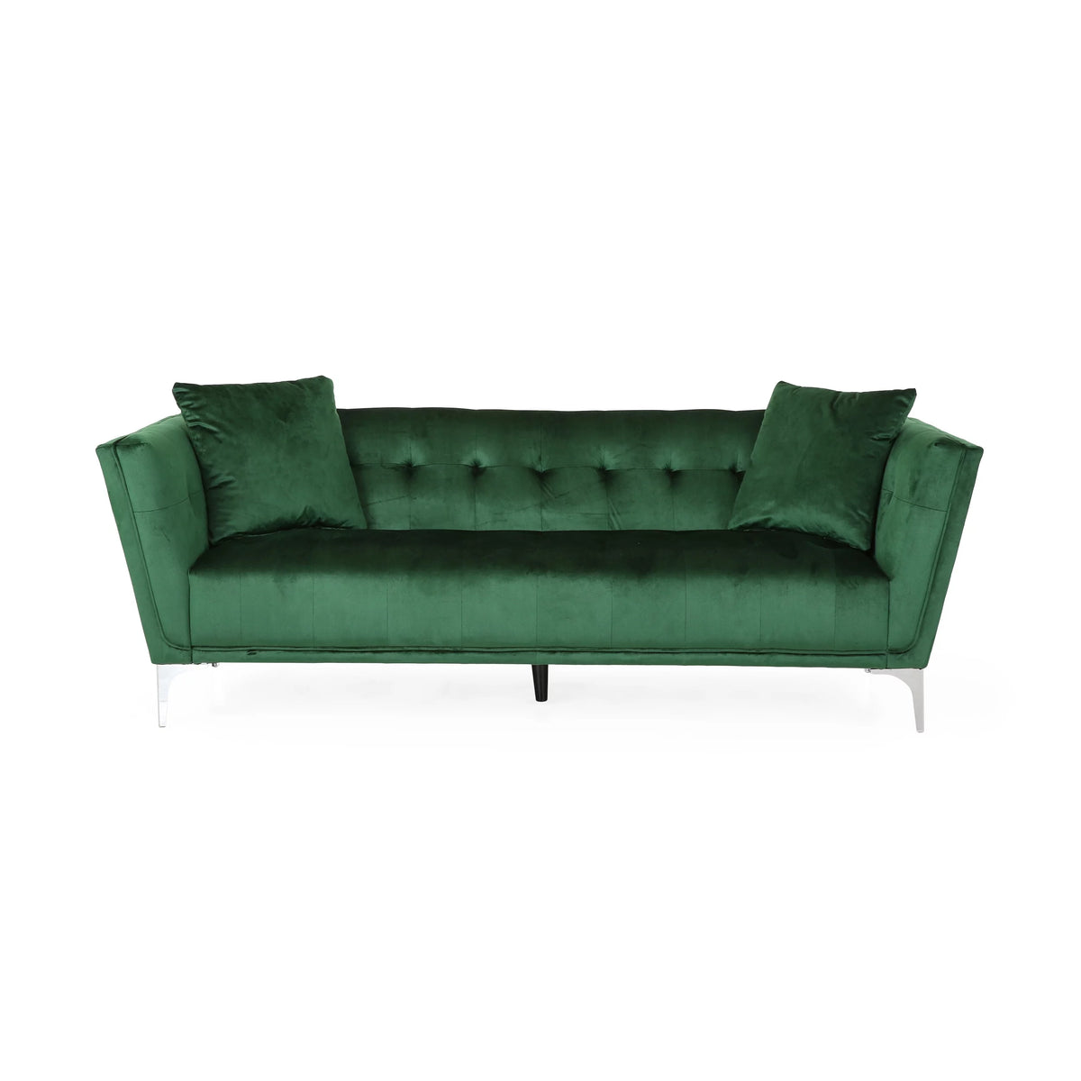 Modern Glam Velvet Tufted 3 Seater Sofa with Accent Pillows I7487