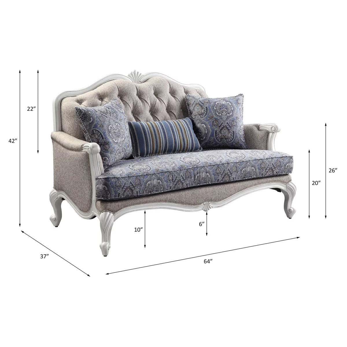 Beige and White Loveseat with 3 Pillows I440320