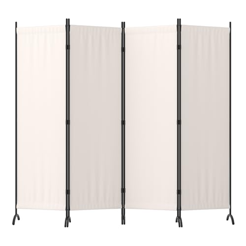 4 Panel Folding Room Divider with 5 Curved Metal Feet White C2726