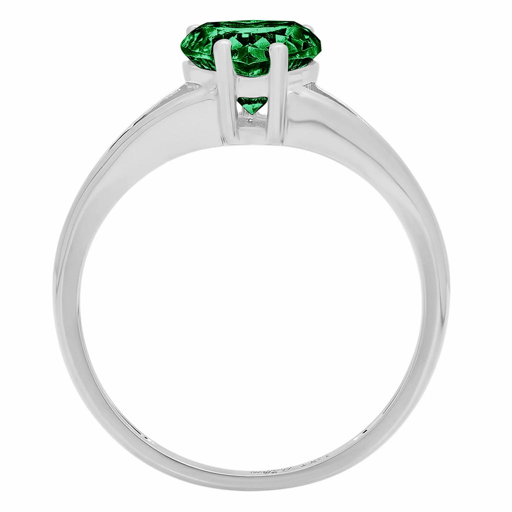 1.0ct Heart Cut Green Simulated Emerald Real 18k White Gold Solitaire Ring X8285