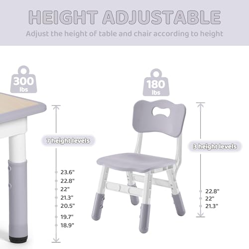 Height-Adjustable Kids Table and 2 Chairs Set with Graffiti Desktop O56270
