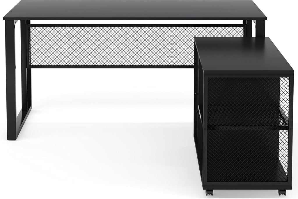 L-Shaped Computer Desk with File Cabinet U139