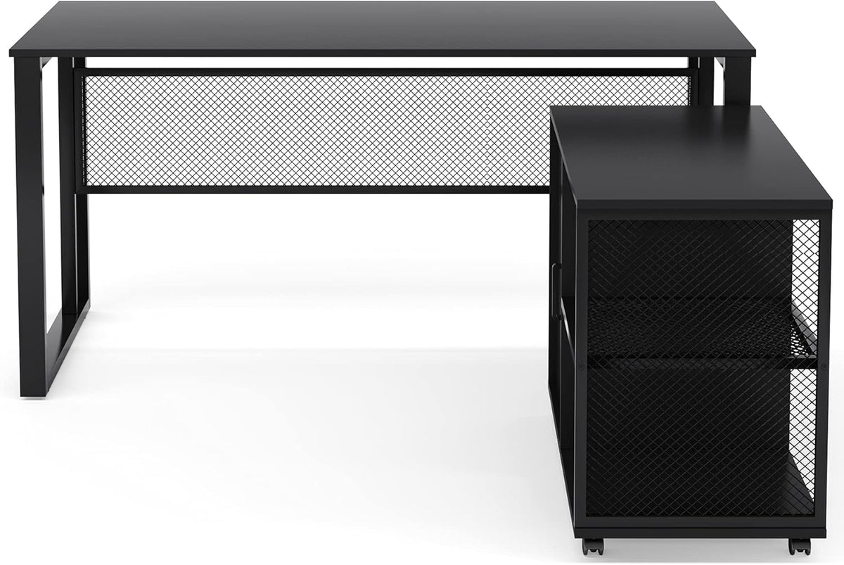L-Shaped Computer Desk with File Cabinet U139