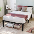 Twin Size Black Metal Bed Frame with Headboard Q1373