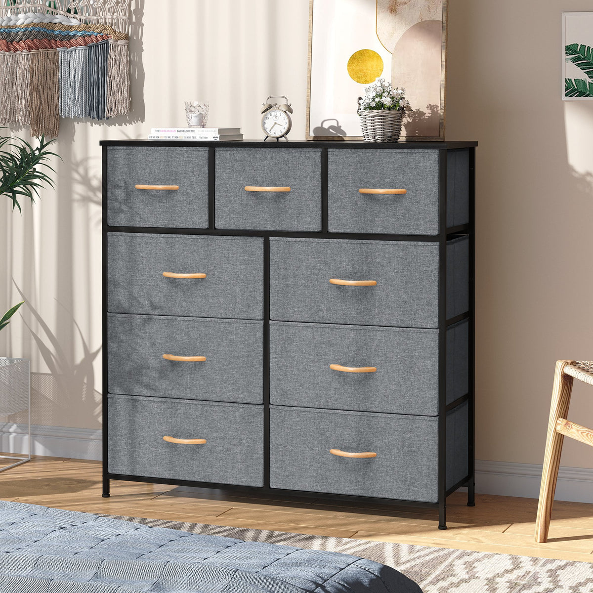 Gray 9 Drawer Dresser Storage Tower E9094