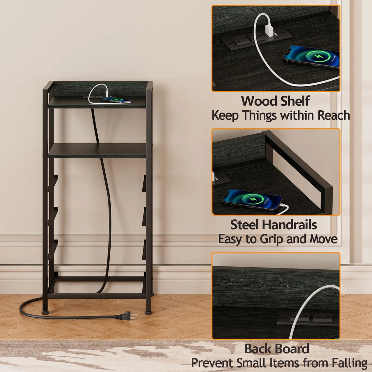 White Fabric Vertical Dresser with Charging Station R878