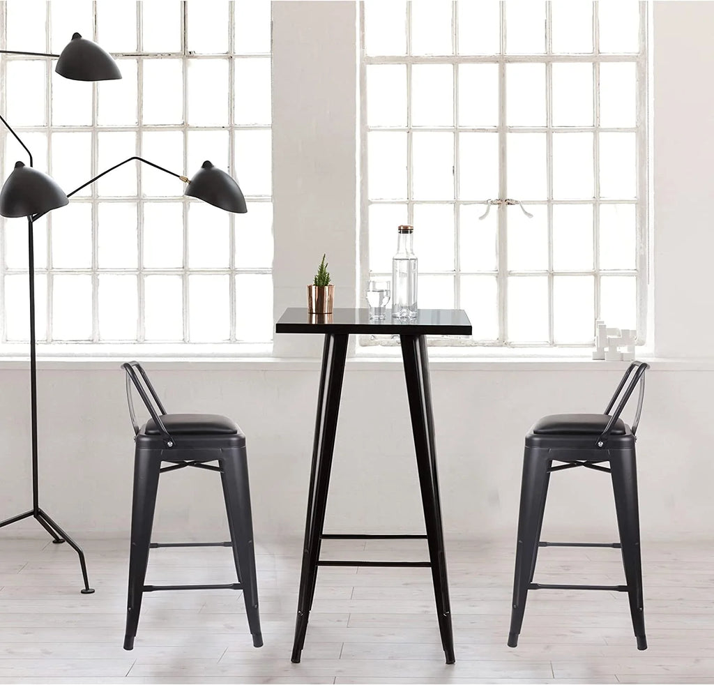Black 24 inch Low Back Metal Barstool with Vegan Leather Seat, Set of 4 C76465