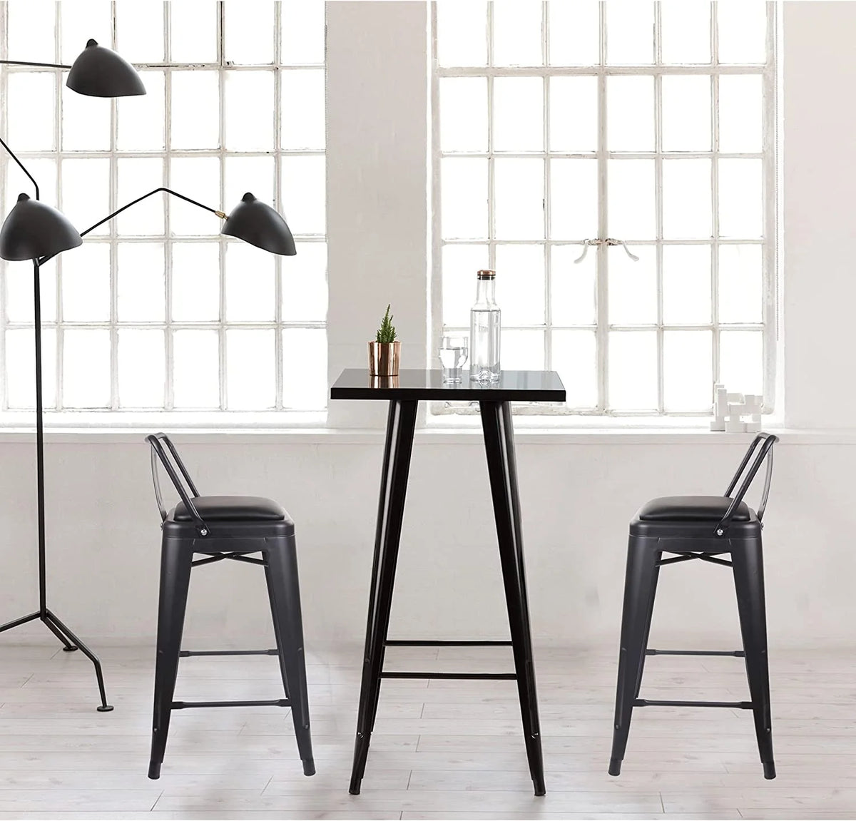 Black 24 inch Low Back Metal Barstool with Vegan Leather Seat, Set of 4 C76465