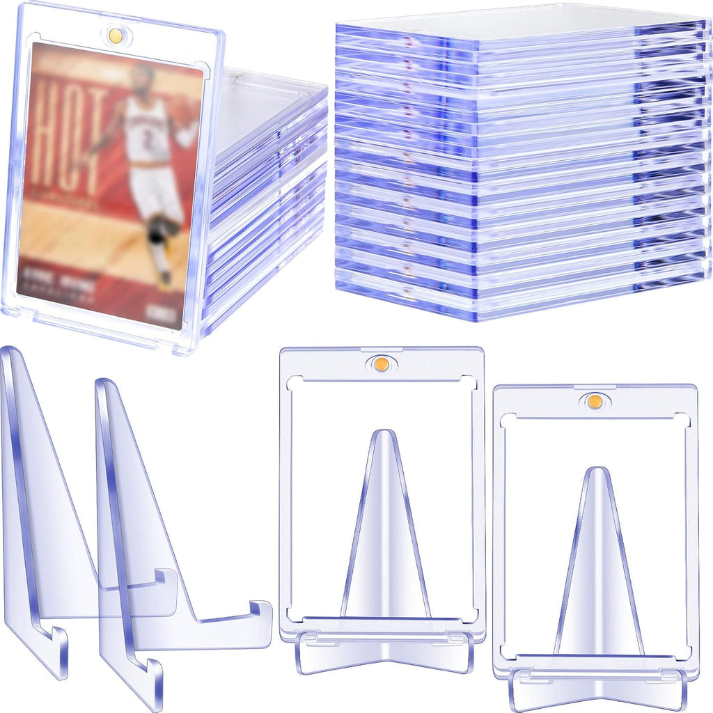 20 Pieces Magnetic Card Holders with 10 Packs Clear Acrylic Stands 35 Pt Clear Trading Cards Cases Protectors A511