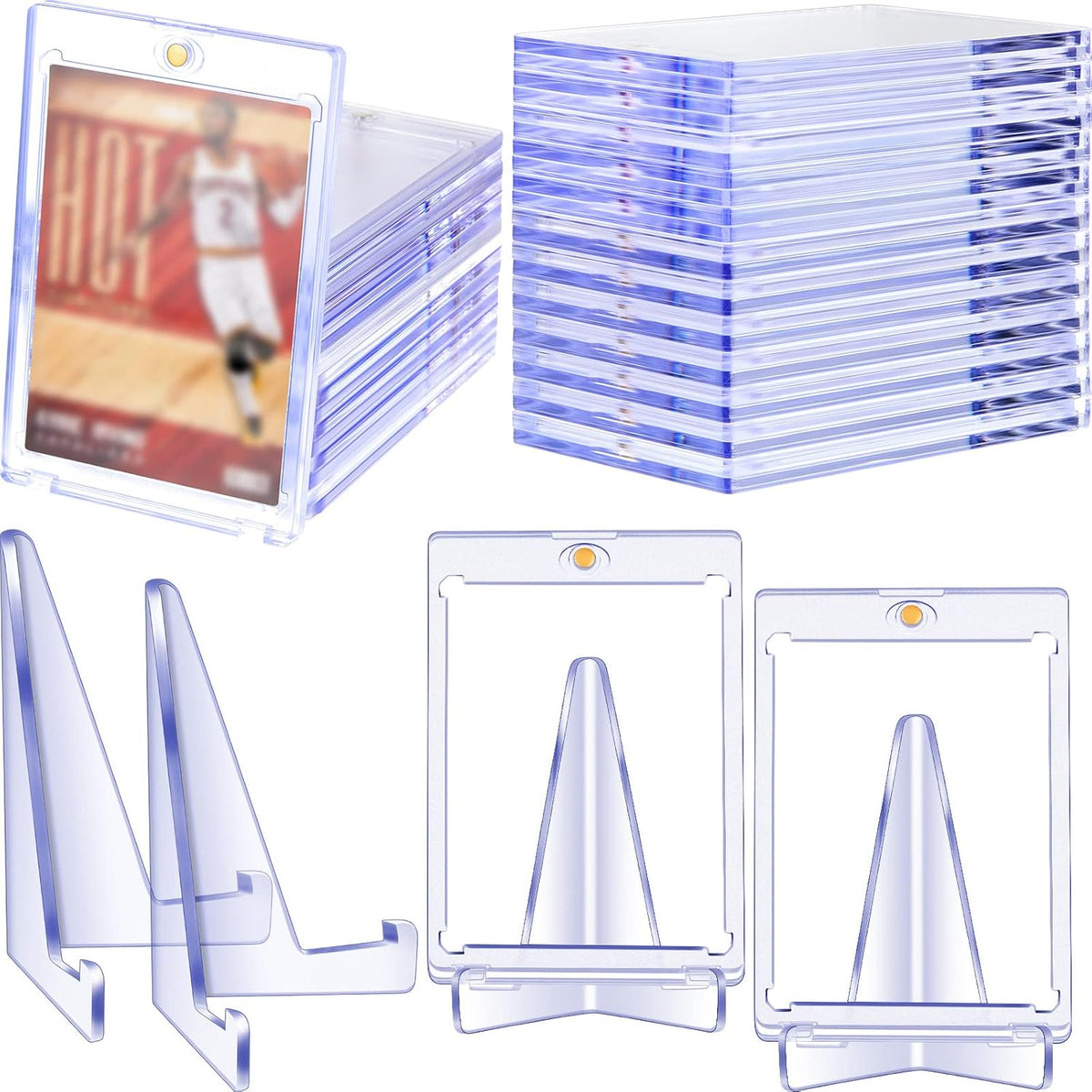 20 Pieces Magnetic Card Holders with 10 Packs Clear Acrylic Stands 35 Pt Clear Trading Cards Cases Protectors A511