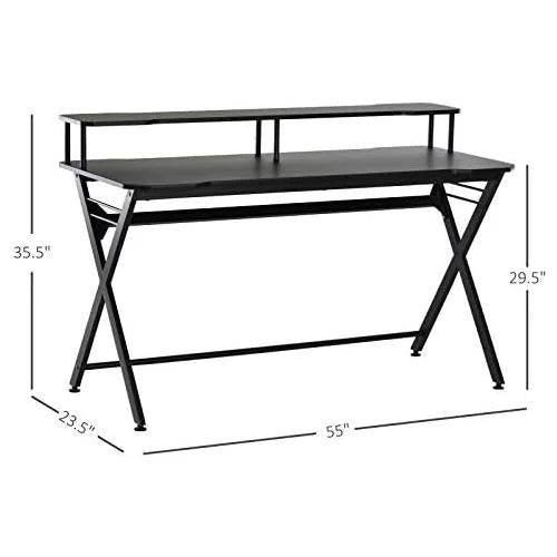 55 Inch Black Gaming Desk with Monitor Stand L177