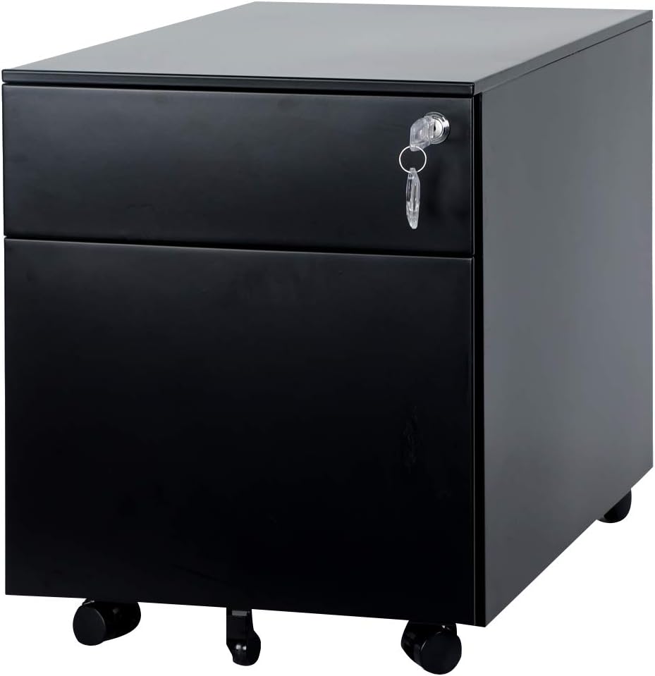 Black Steel File Cabinet 2 Drawer with Lock I78321