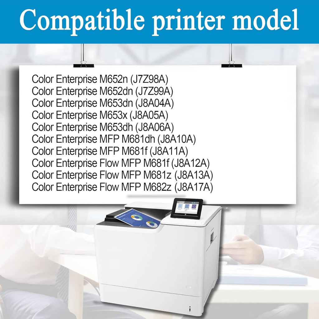 8 Pack Toner Cartridge Replacement for HP Color Enterprise M652n M652dn M653dn M653x M653dh MFP M681dh M681f Flow MFP M681f M681z M682z F630866
