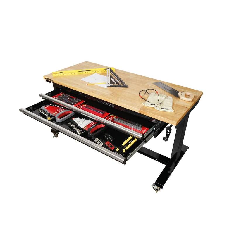 Adjustable Height Work Table with 2 Drawers in Black I103