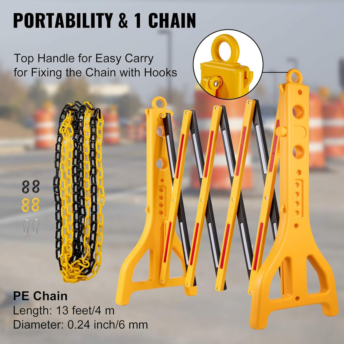 Yellow Plastic Traffic Barricade with Reflectors, 8.3ft Width, 38” Height, Pack of 2 Z14396