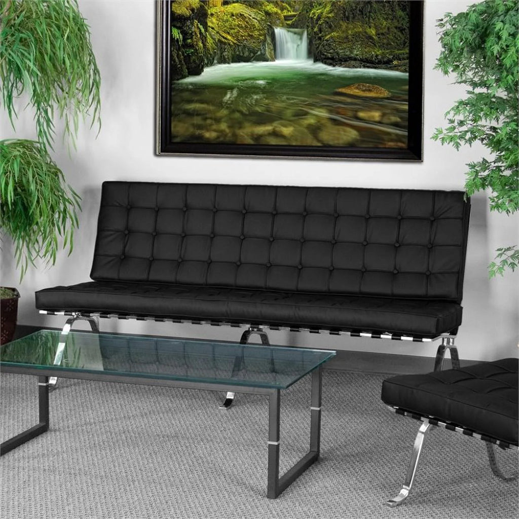 Black Tufted Leather Sofa I91034