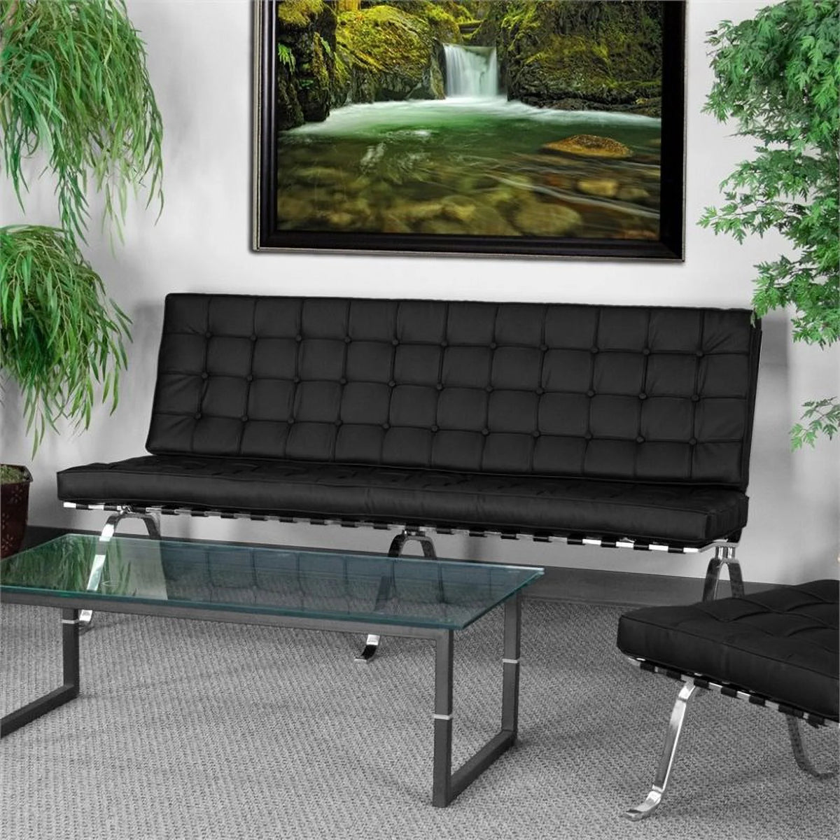 Black Tufted Leather Sofa I91034