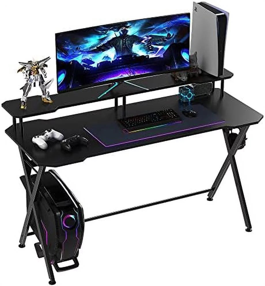 55 Inch Black Gaming Desk with Monitor Stand L177