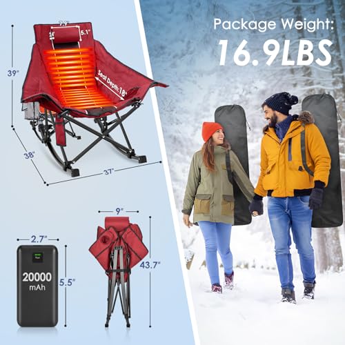 XL Oversized Heated Rocking Camping Chair with 3 Heat Levels J33600