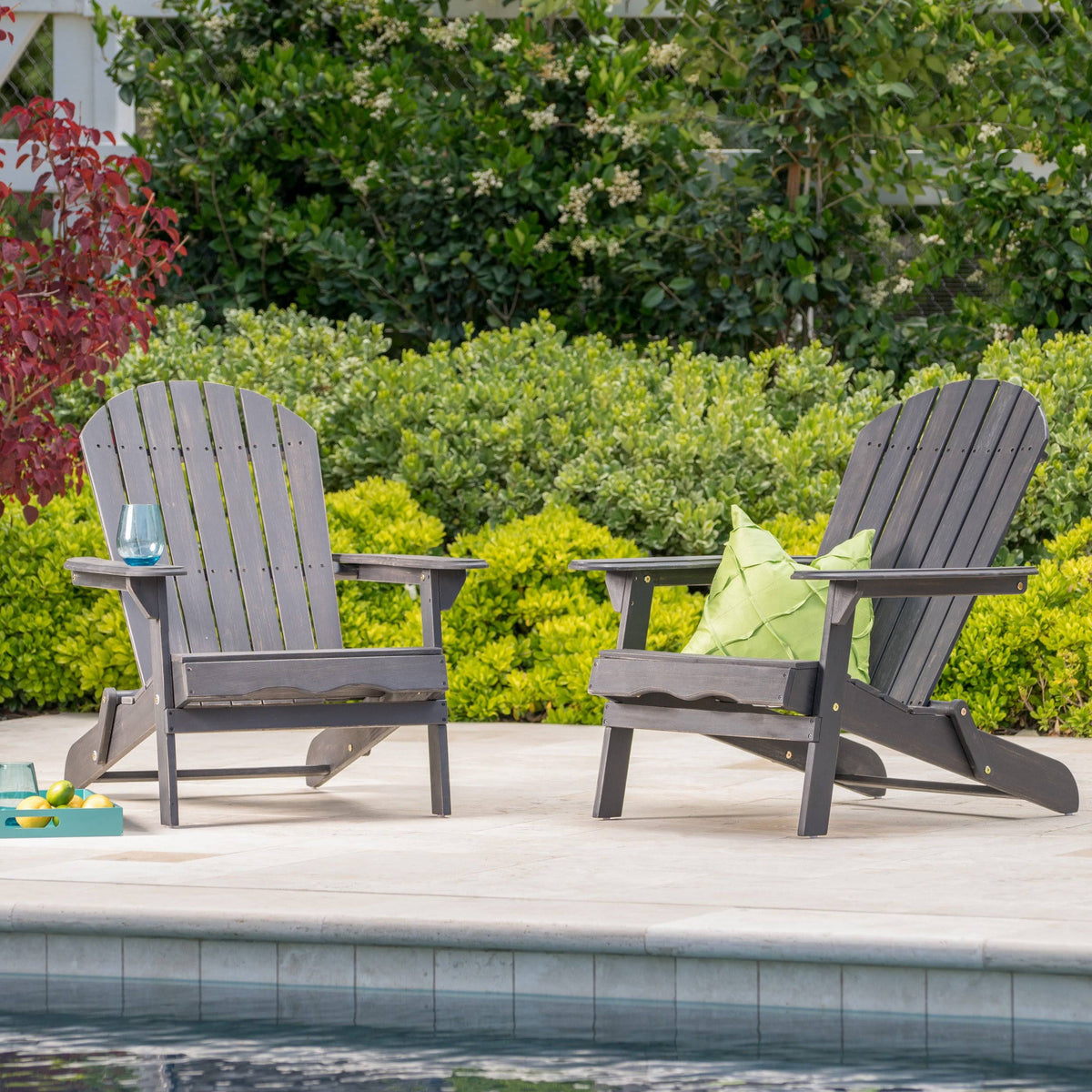 Dark Gray Acacia Wood Folding Adirondack Chair S3229