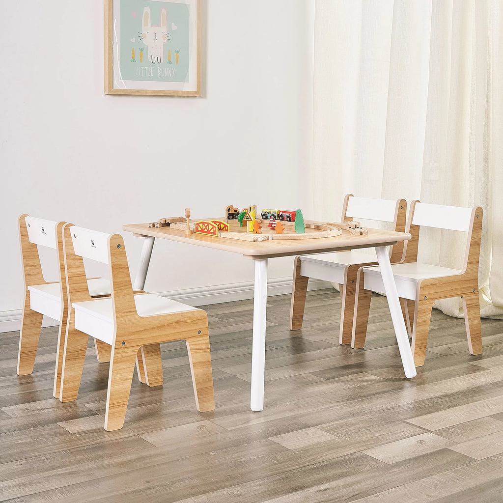 Wooden Kids Table and Chairs Set Natural White 5 Piece N617