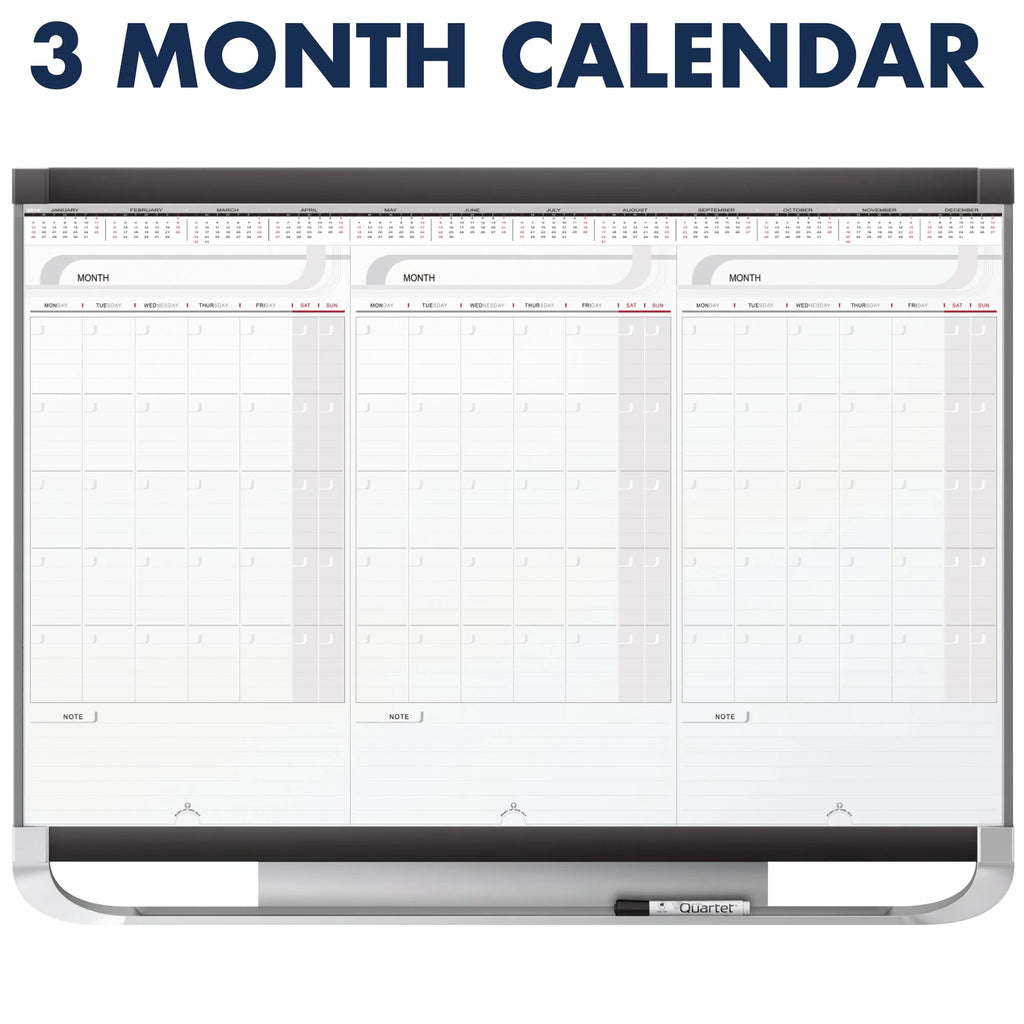 2 Sliding Three Month Calendar Board, 3' x 2', Total Erase Surface F1350