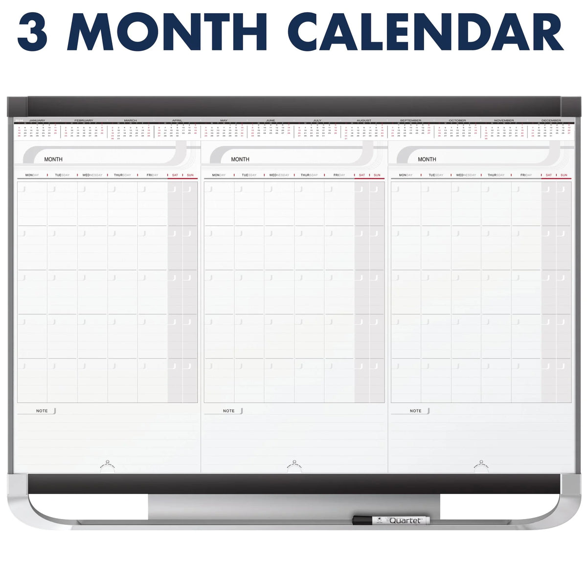 2 Sliding Three Month Calendar Board, 3' x 2', Total Erase Surface F1350