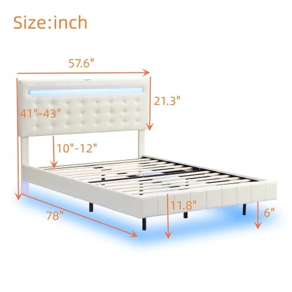 Full Size Black Upholstered Platform Bed Frame with LED Lights H568