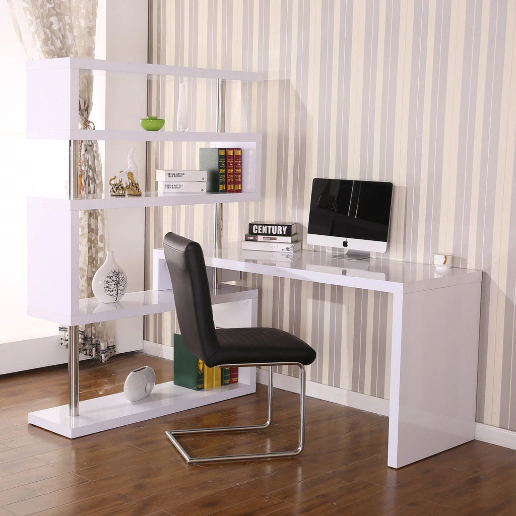 White 4 Tier L-Shaped Computer Desk with Shelves D8088