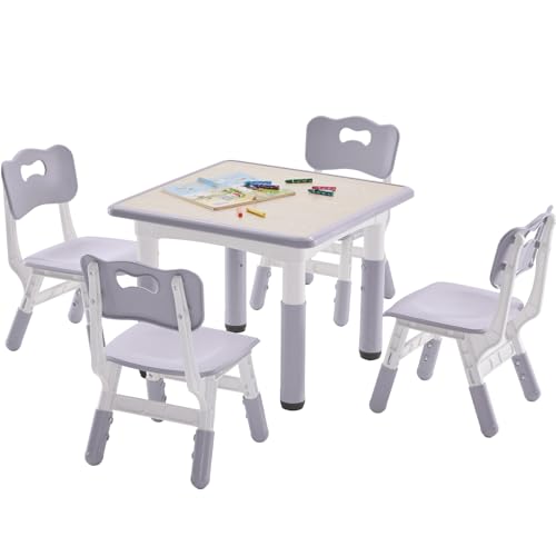 Height-Adjustable Kids Table and 2 Chairs Set with Graffiti Desktop O56270