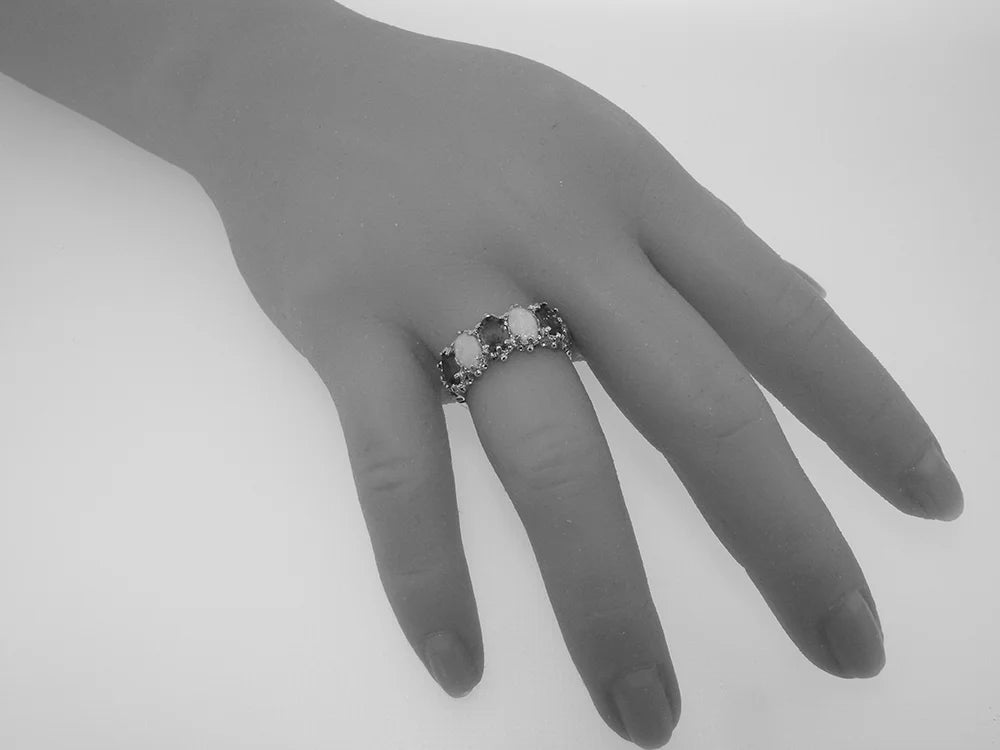 18k White Gold Natural Aquamarine & Opal Eternity Ring G610873