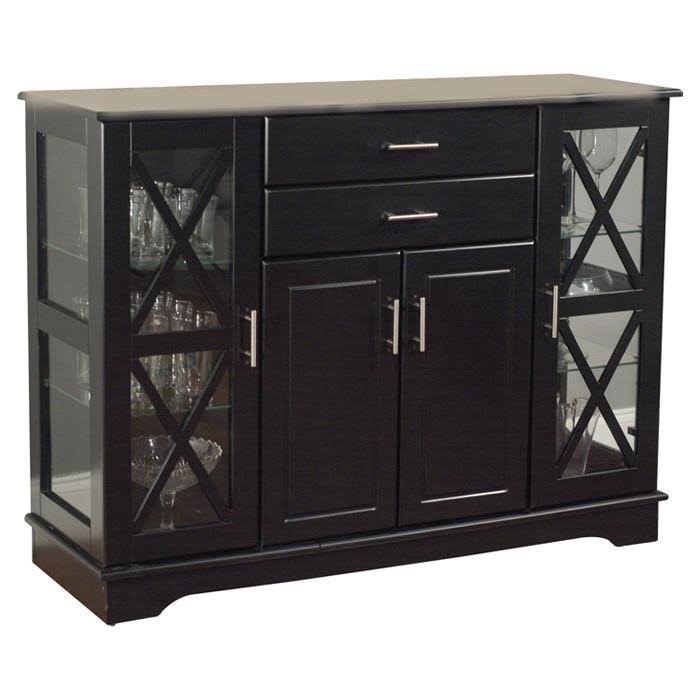Black Wood Buffet Sideboard with Glass Doors D32011