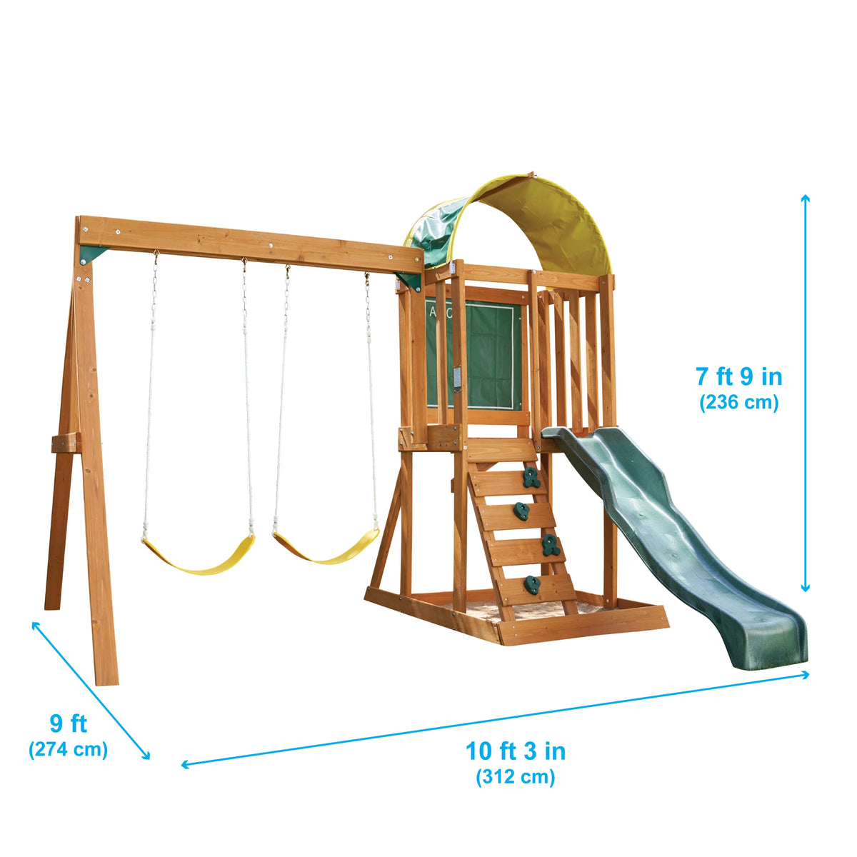 Wooden Outdoor Swing Set with Slide and Rock Wall I422892