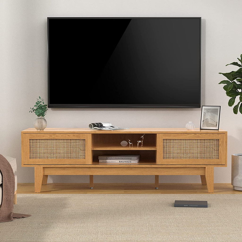 TV Stand with Rattan Sliding Doors for TVs up to 65 Inches M769