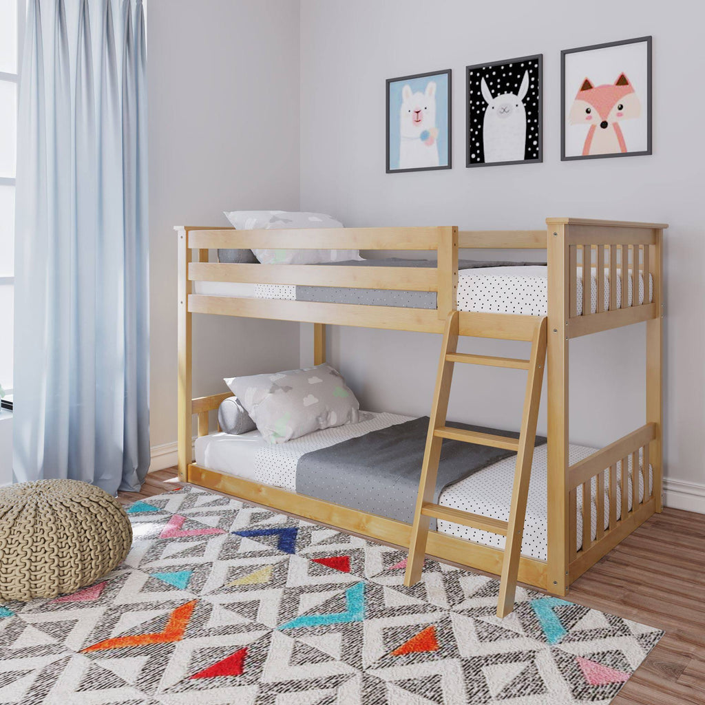 Twin Over Twin Low Bunk Bed, Natural I290043