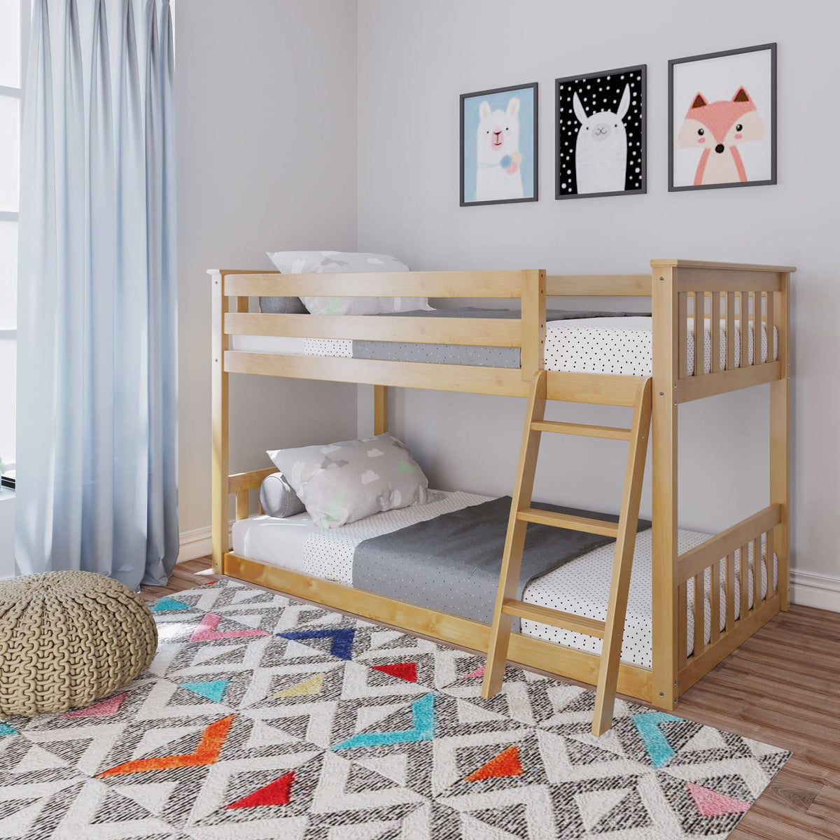 Twin Over Twin Low Bunk Bed, Natural I290043