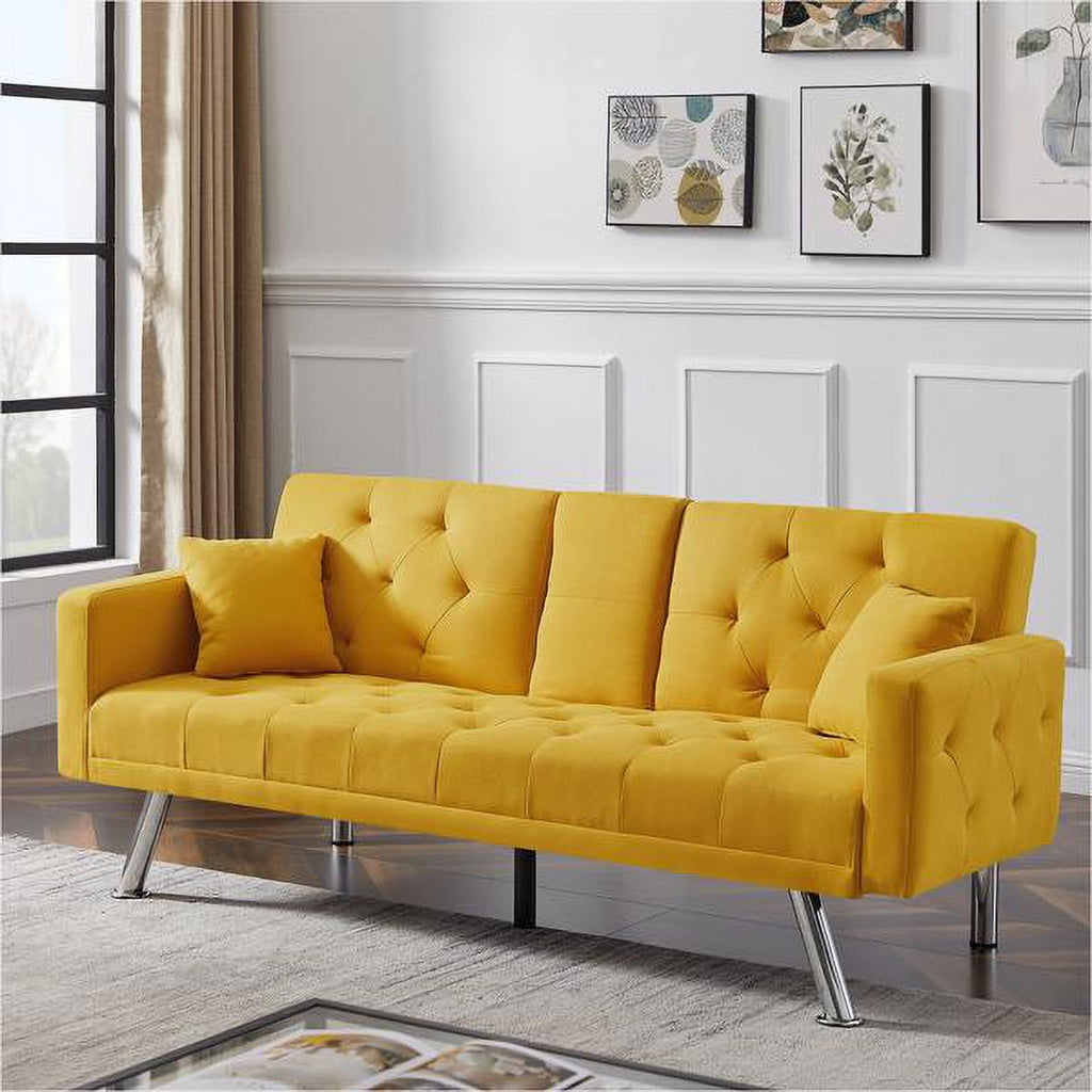 Yellow Linen Convertible Sofa and Bed U4709