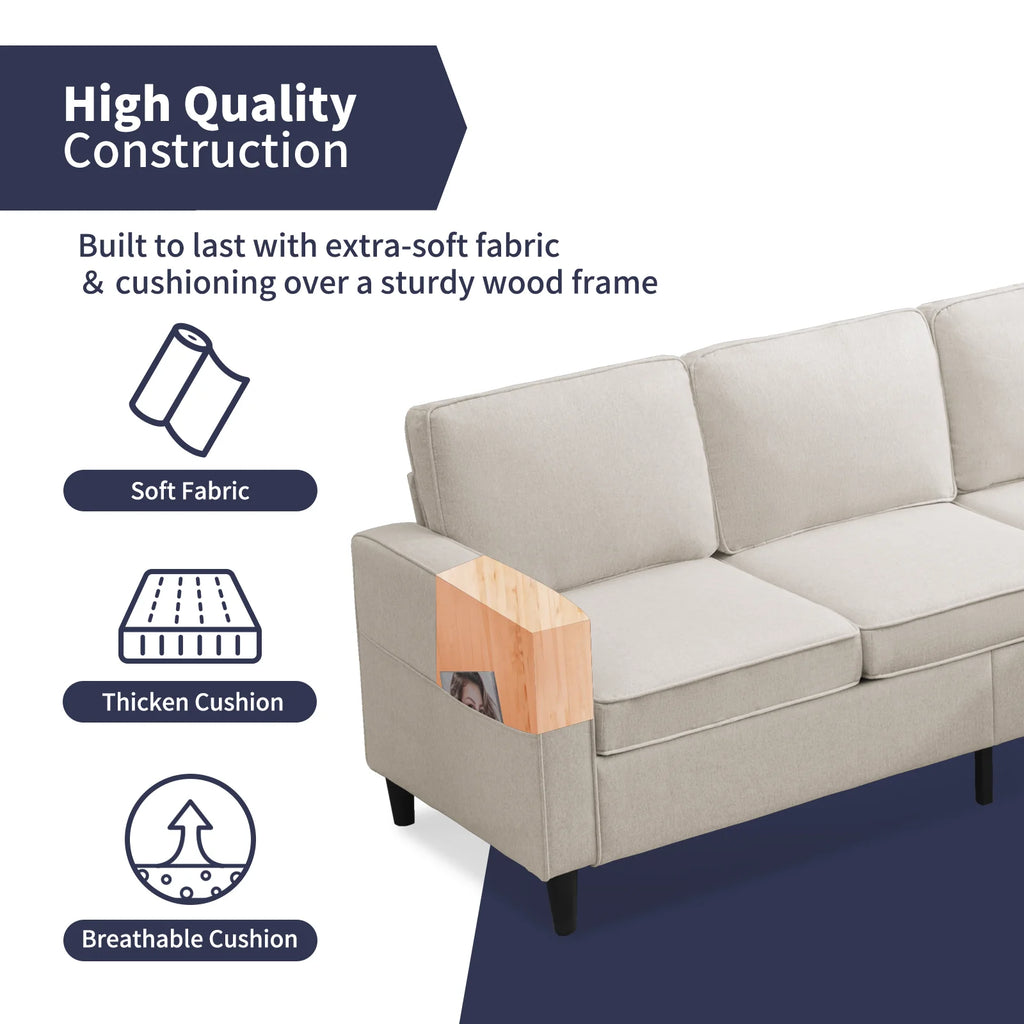 Beige Convertible Sectional Sofa Couch with Storage Ottoman O210
