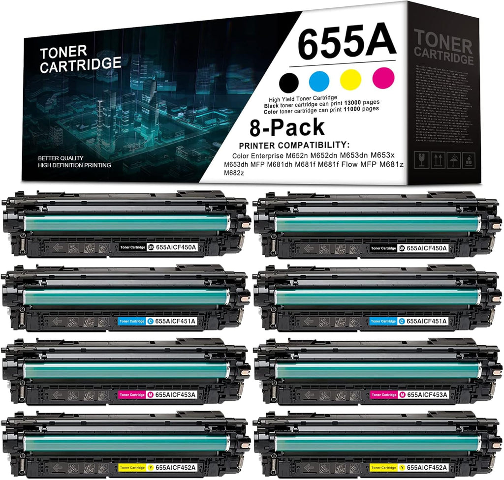 8 Pack Toner Cartridge Replacement for HP Color Enterprise M652n M652dn M653dn M653x M653dh MFP M681dh M681f Flow MFP M681f M681z M682z F630866