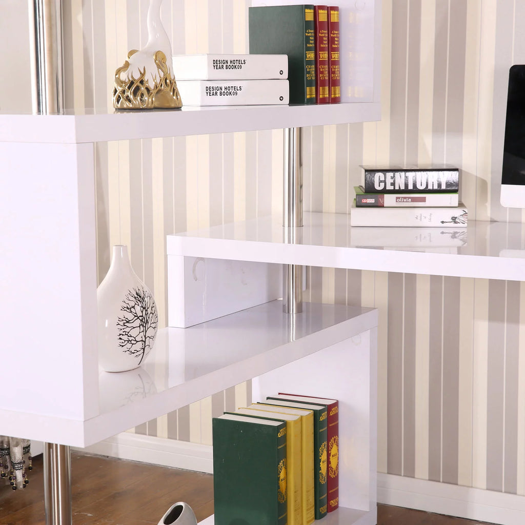 White 4 Tier L-Shaped Computer Desk with Shelves D8088