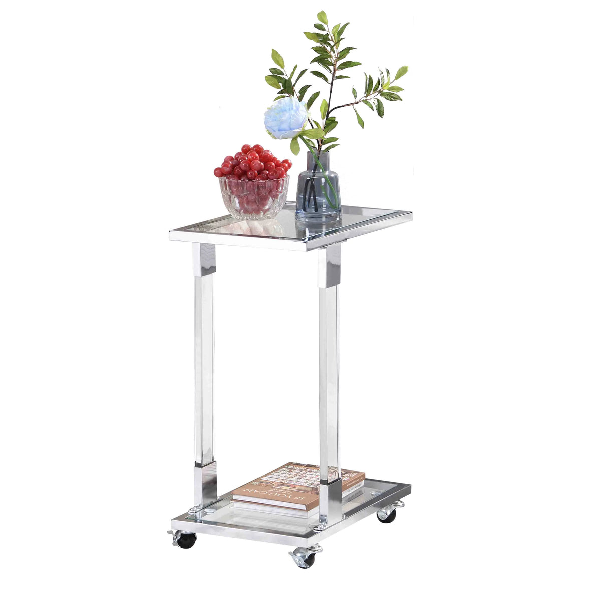 Chrome Glass C Shape Square Side Table with Metal Base X230