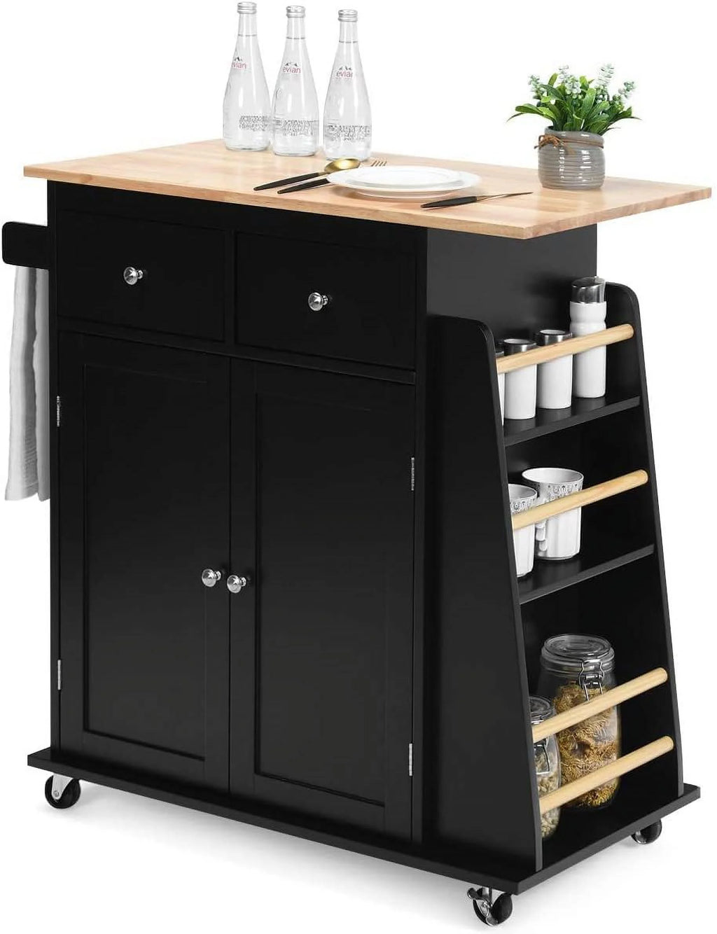 Black Wooden Kitchen Utility Cart with 2 Drawers B805