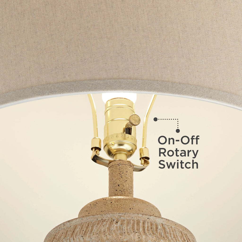 Farmhouse Rustic End Table Lamp Beige Faux Wood Oatmeal Fabric Shade M163