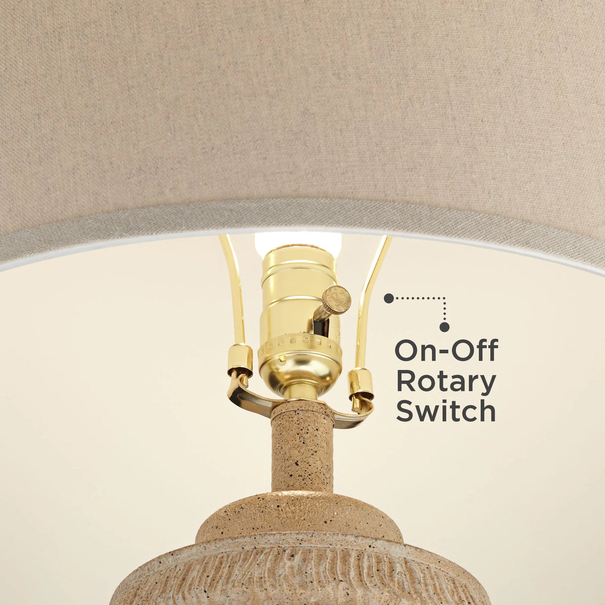 Farmhouse Rustic End Table Lamp Beige Faux Wood Oatmeal Fabric Shade M163